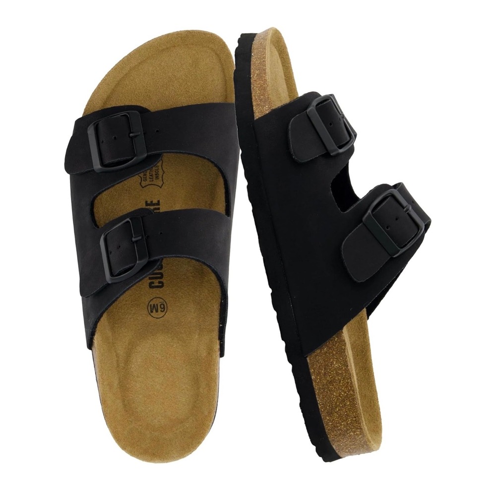 Cushionaire Lane Cork Footbed Sandal Size 6M Black Womeny